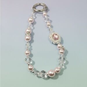 Handmade Elegant Pink and Silver Beaded Phone Chain